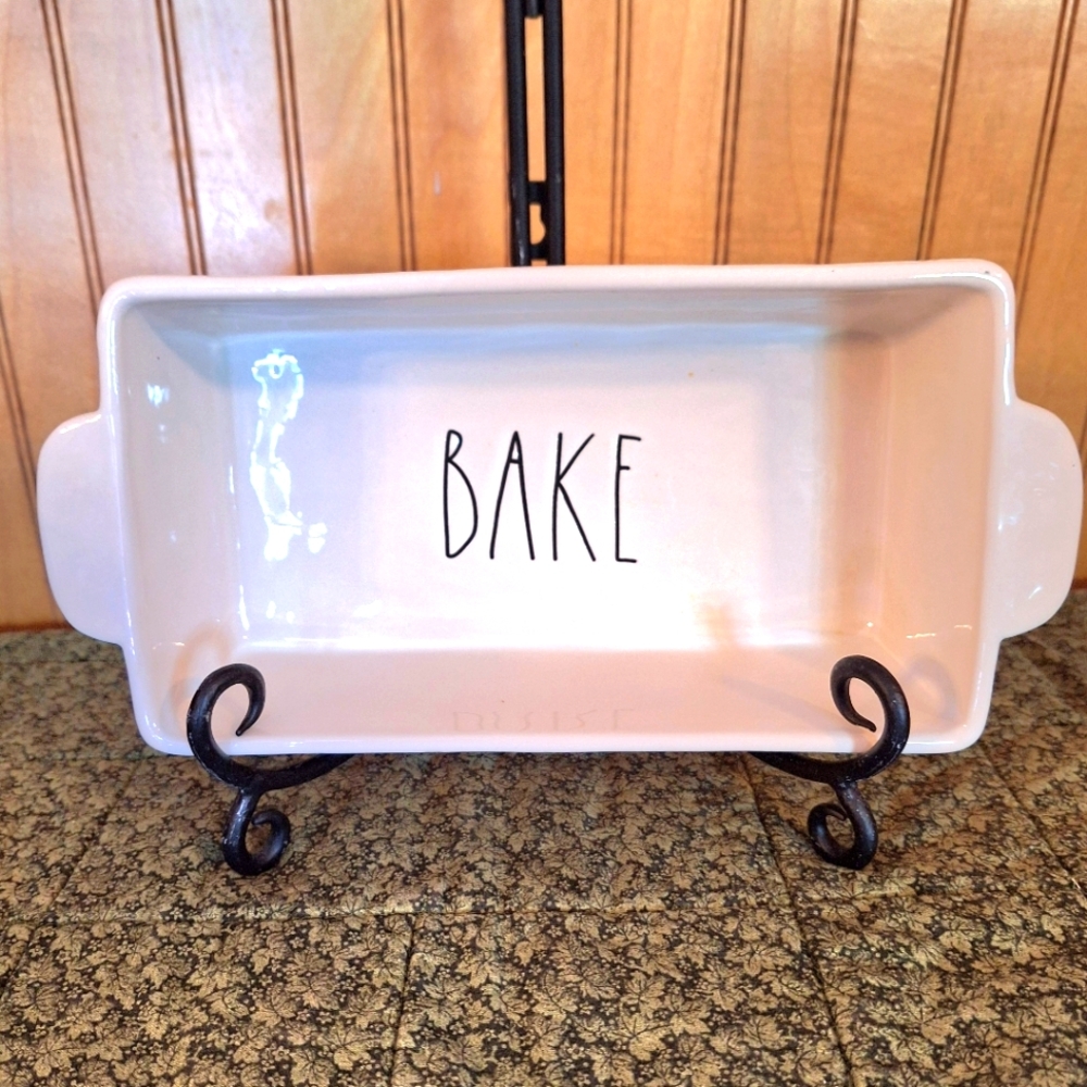 Rae Dunn White Ceramic "BAKE" Loaf Pan